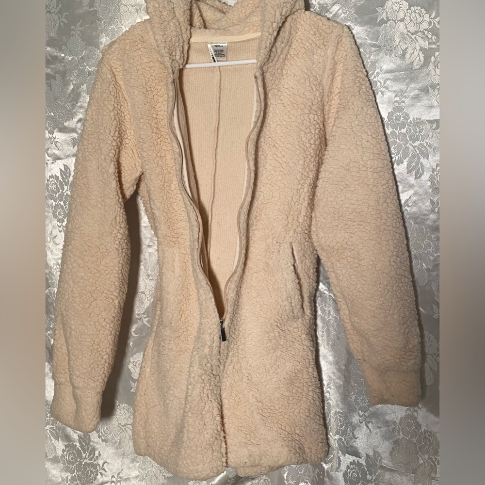 Fashion Nova Cream Teddy Longline Zip-Up Sherpa Fleece Romper Hoodie With Ears